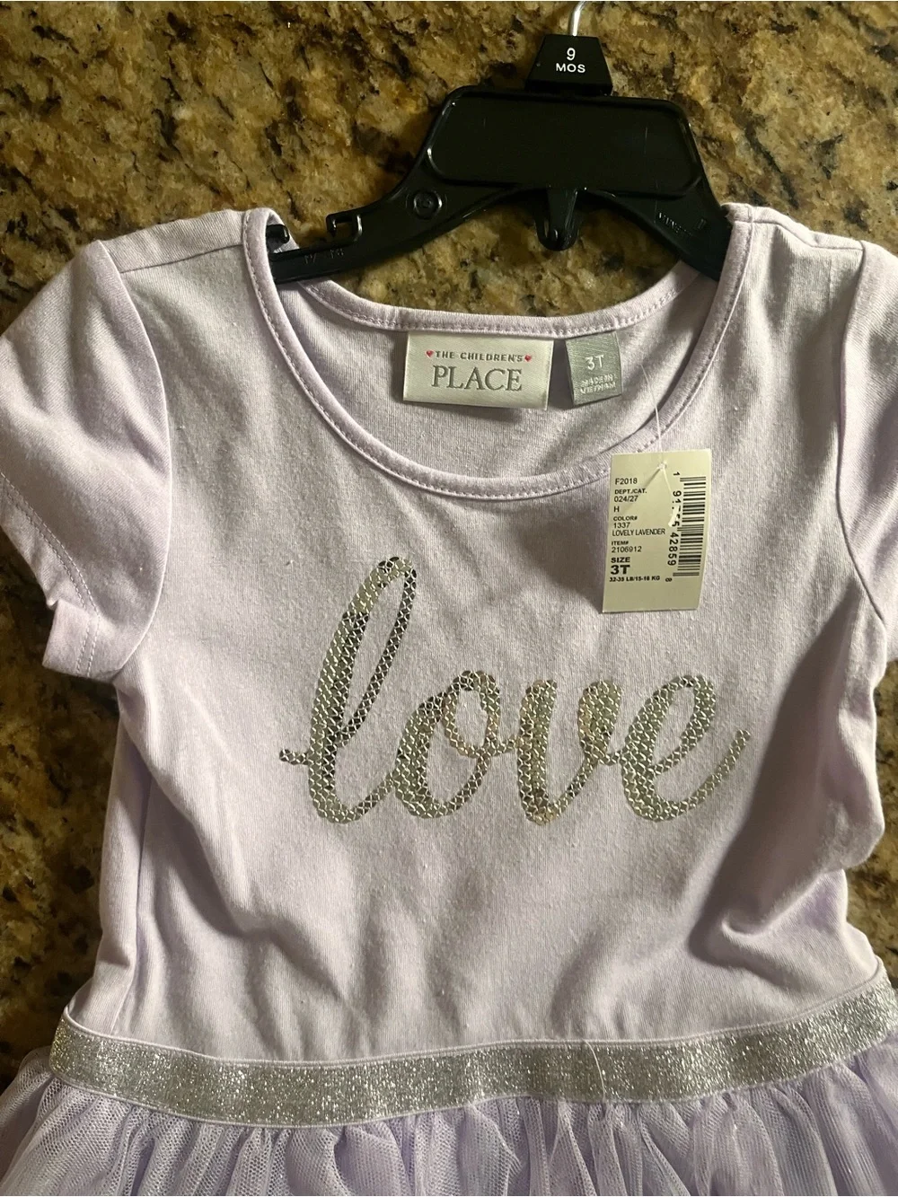 The Children's Place Lilac Tulle 'Love' Dress with Silver Glitter